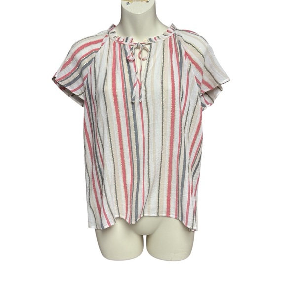 Loft outlet size XS NWT Multicolored Flutter Sleeve Blouse with Tie Front - Picture 1 of 8